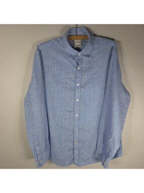 Murano Baird McNutt Mens Sz L Linen Blue Striped Button Up Shirt Long Sleeve